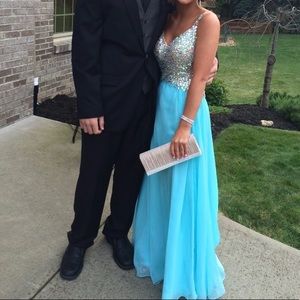 Mac Duggal light blue prom gown